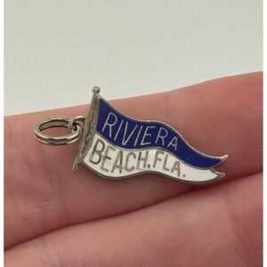 Vintage Beau Sterling Silver Riviera FL Florida Enamel Pennant Flag Charm